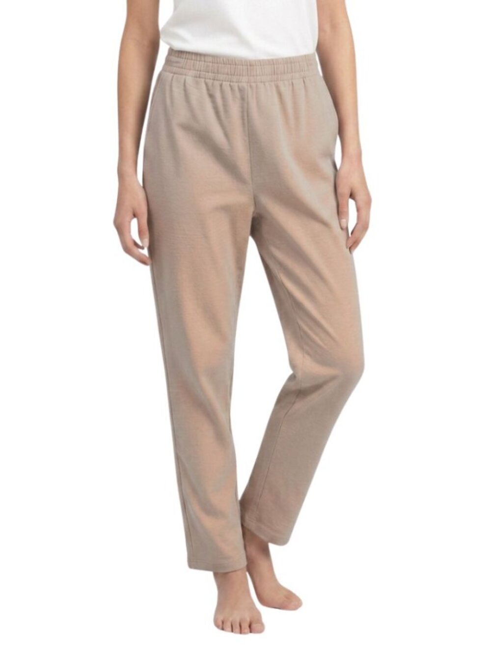 100% Cotton Straight-Leg Pull-On Pants. Beige.